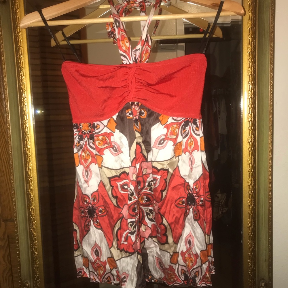 Floral Bebe silk and knitted tube or halter top